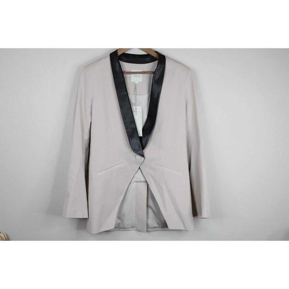 Mason by Michelle Mason Womens Blazer Jacket‎ 6 Beige Black Single Vent